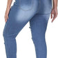 Womens Plus Size Skinny Distressed Jeans High Waisted Stretch Drawstring Ripped Denim Joggers