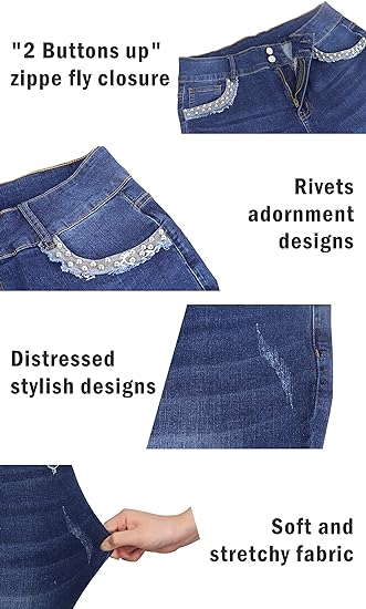 Womens Plus Size Skinny Jeans Stretchy High Waisted Ankle Jean
