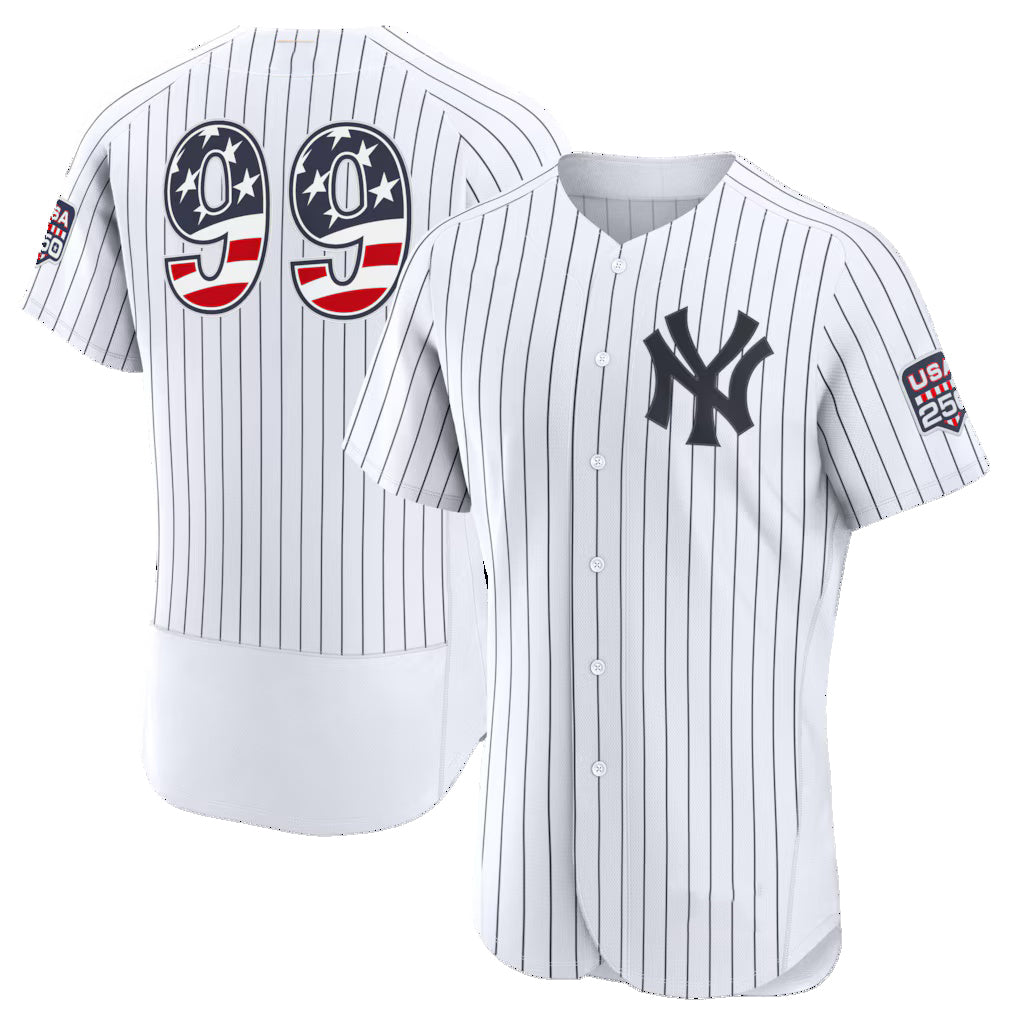 New York Yankees #99 Aaron Judge USA 250 Fourth of July Home Authentic Jersey - White Puhics