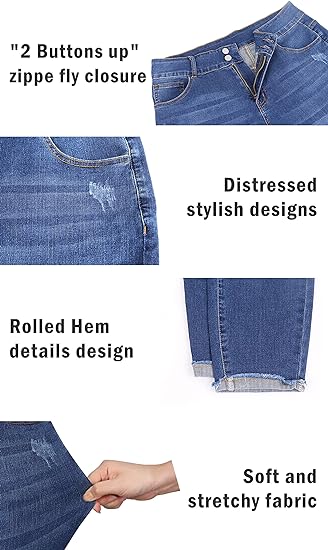 Womens Plus Size Skinny Jeans Stretchy High Waisted Ankle Jean