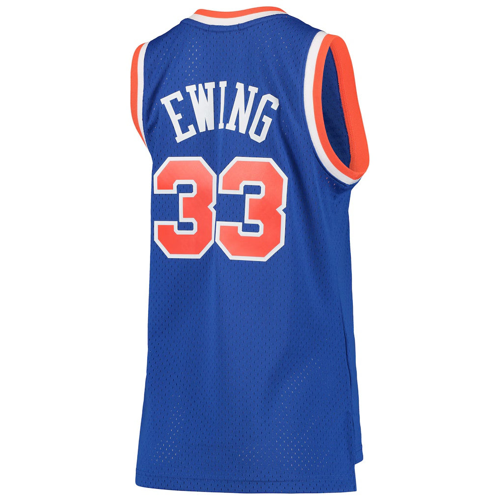 NY.Knicks #33 Patrick Ewing Mitchell & Ness Hardwood Classics 75th Anniversary Diamond Swingman Jersey Blue Stitched American Basketball Jersey