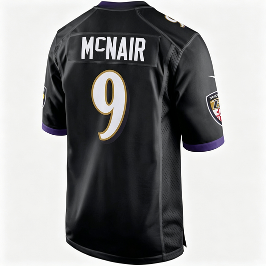 B.Ravens #9 Steve McNair Black Team Game Football Jersey