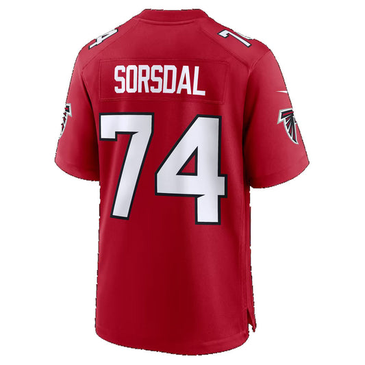 A.Falcons #74 Colby Sorsdal Red Puhics Team Game Jersey
