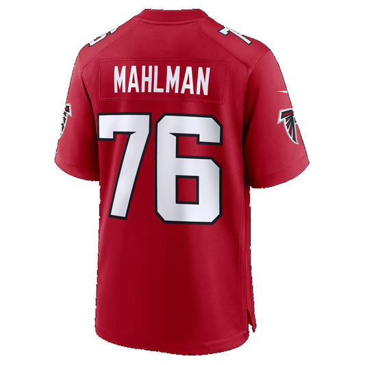 A.Falcons #76 Riley Mahlman Red Team Game Football Jersey