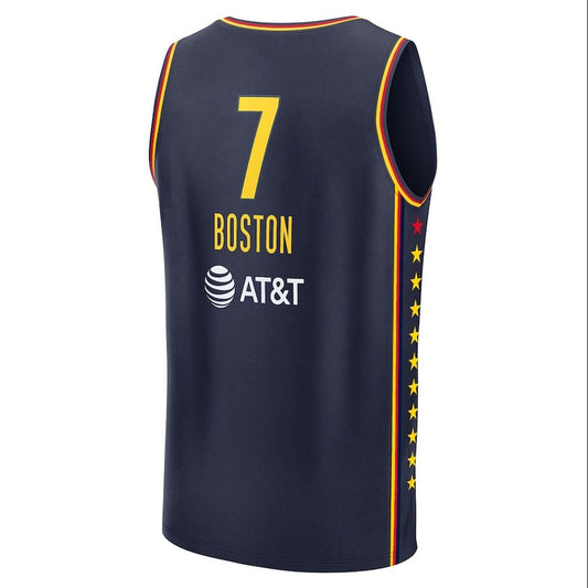 A.Boston #7 Indiana Fever Fanatics Navy Explorer Edition Fast Break Replica Stitched American Basketball Jersey