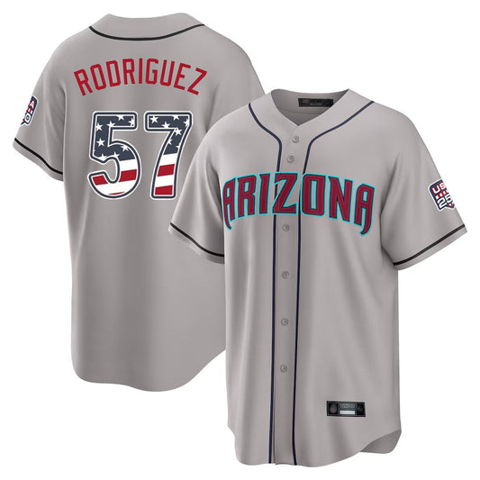 Arizona Diamondbacks #57 Eduardo Rodriguez Player Gray USA 250 Fourth of July Home Game Stitched Baseball Jersey
