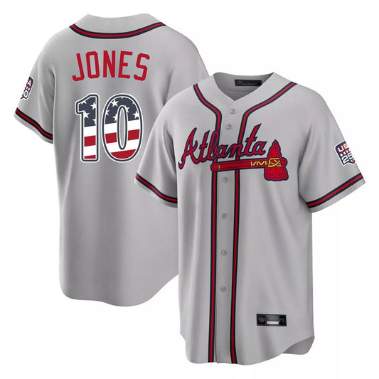 Atlanta Braves #10 Chipper Jones Player Gray USA 250 Fourth Of July Limited Home Game Stitched Baseball Jersey