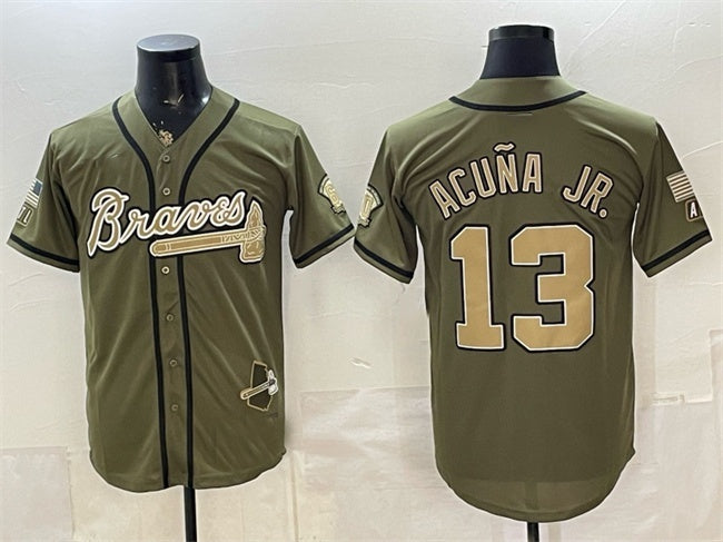 Atlanta Braves #13 Ronald Acuna Jr. Olive 2026 Armed Forces Day Stitched Jersey