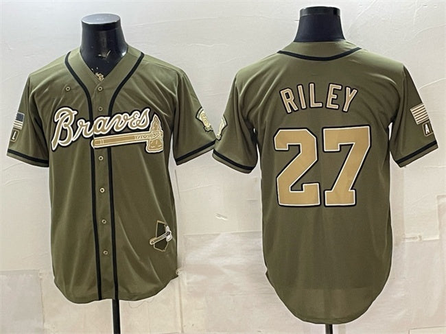 Atlanta Braves #27 Austin Riley Olive 2026 Armed Forces Day Stitched Jersey
