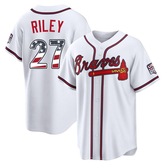 Atlanta Braves #27 Austin Riley Player White USA 250 Fourth Of July Limited Home Game Stitched Baseball Jersey