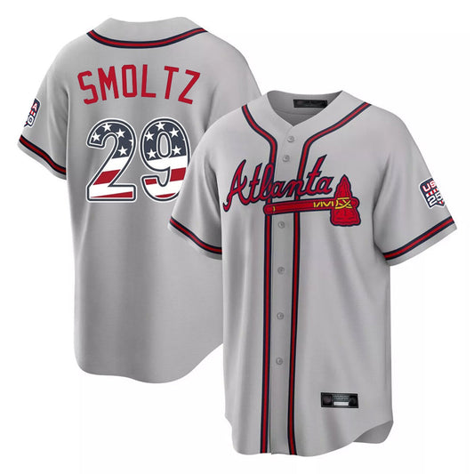 Atlanta Braves #29 John Smoltz Player Gray USA 250 Fourth Of July Limited Home Game Stitched Baseball Jersey