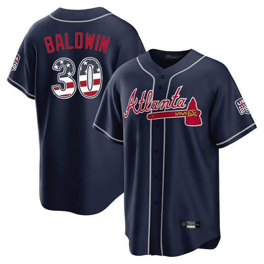 Atlanta Braves #30 Drake Baldwin Player Navy USA 250 Fourth Of July Limited Home Game Stitched Baseball Jersey