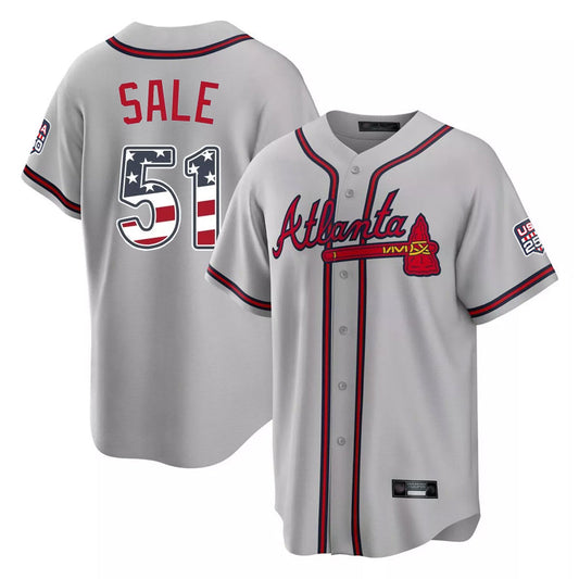 Atlanta Braves #51 Chris Sale Player Gray USA 250 Fourth Of July Limited Home Game Stitched Baseball Jersey
