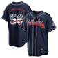 Atlanta Braves #56 Spencer Schwellenbach Player Navy USA 250 Fourth Of July Limited Home Game Stitched Baseball Jersey