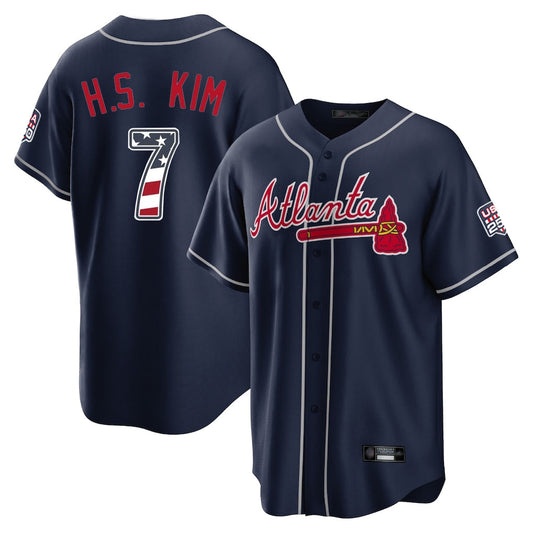 Atlanta Braves #7 Ha-Seong Kim Player Navy USA 250 Fourth Of July Limited Home Game Stitched Baseball Jersey