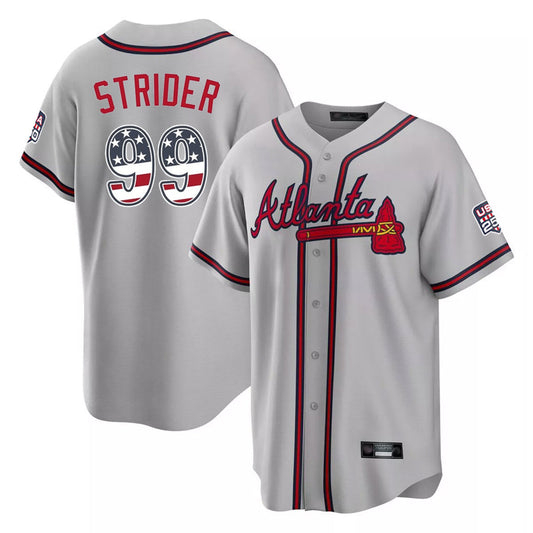 Atlanta Braves #99 Spencer Strider Player Gray USA 250 Fourth Of July Limited Home Game Stitched Baseball Jersey