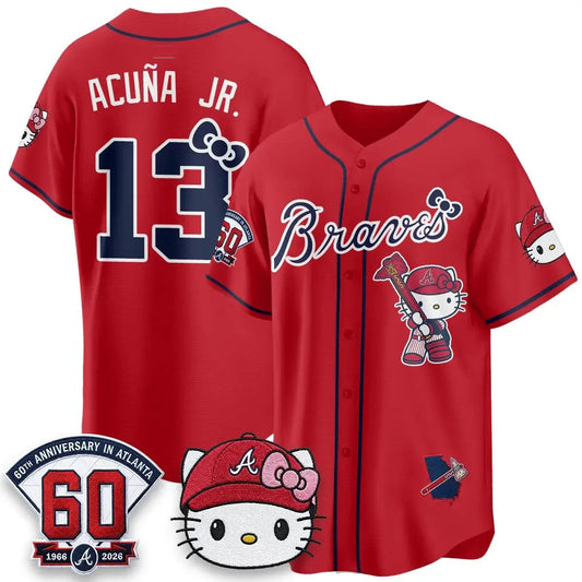 Atlanta Braves #13 Ronald Acu?a Jr. Red Puhics Meow KT 2026 Vapor Limited All Stitched Jersey