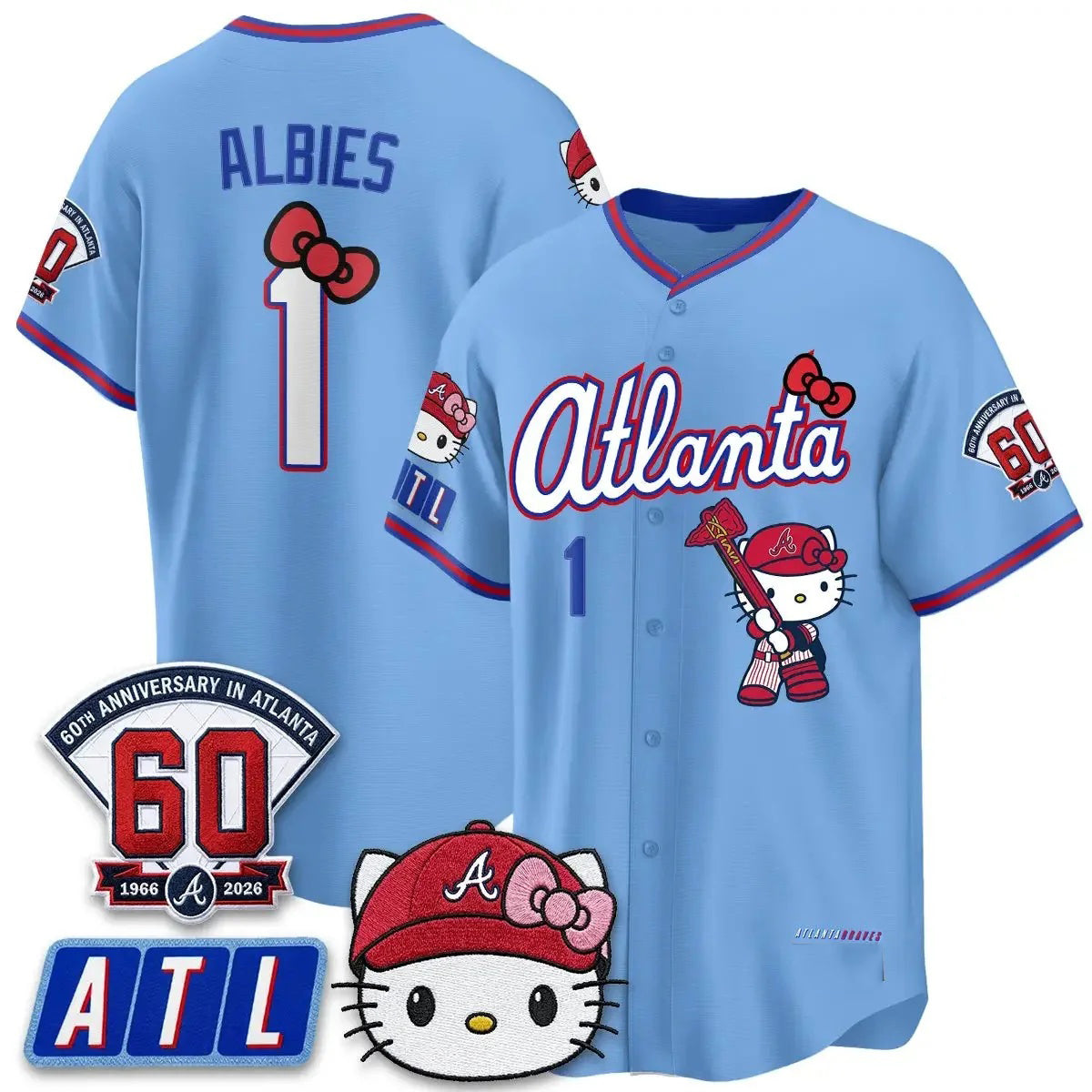 Atlanta Braves #1 Ozzie Albies Powder Blue Puhics Meow KT 2026 Vapor Limited All Stitched Jersey