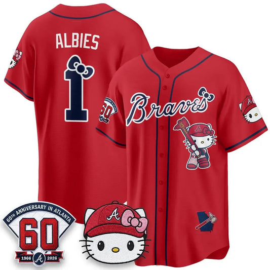 Atlanta Braves #1 Ozzie Albies Red Puhics Meow KT 2026 Vapor Limited All Stitched Jersey