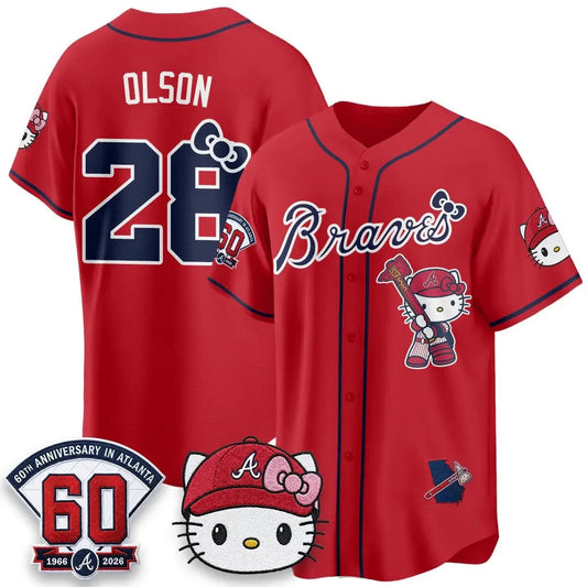 Atlanta Braves #28 Matt Olson Red Puhics Meow KT 2026 Vapor Limited All Stitched Jersey