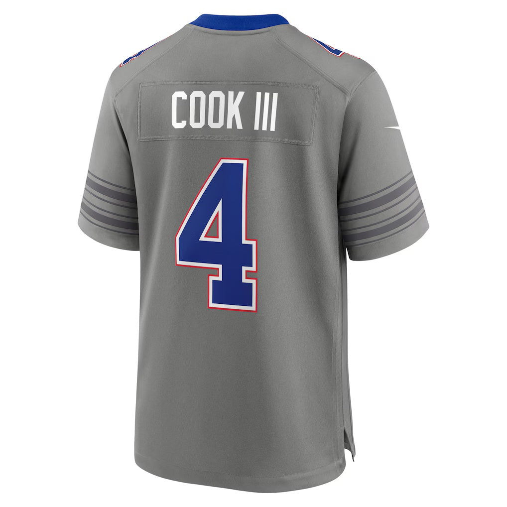 B.Bills #4 James Cook III Gray Nickel City Game Football Jersey
