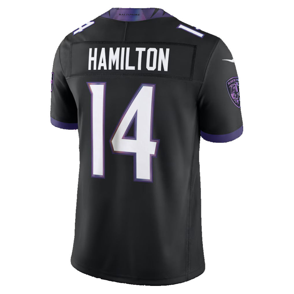 B.Ravens #14 Kyle Hamilton Black Alternate Vapor F.U.S.E. Stitched Limited Football Jersey