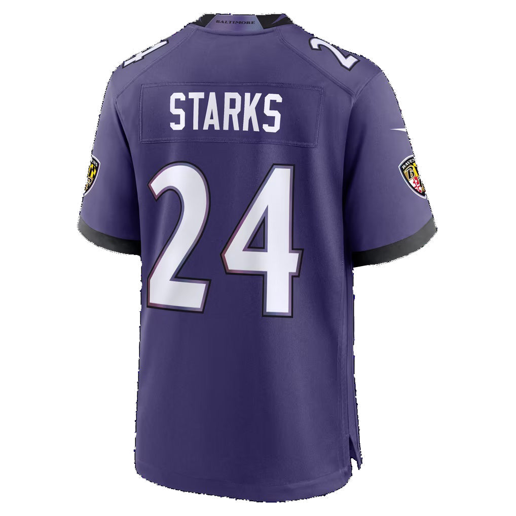 B.Ravens #24 Malaki Starks Purple Team Game Football Jersey