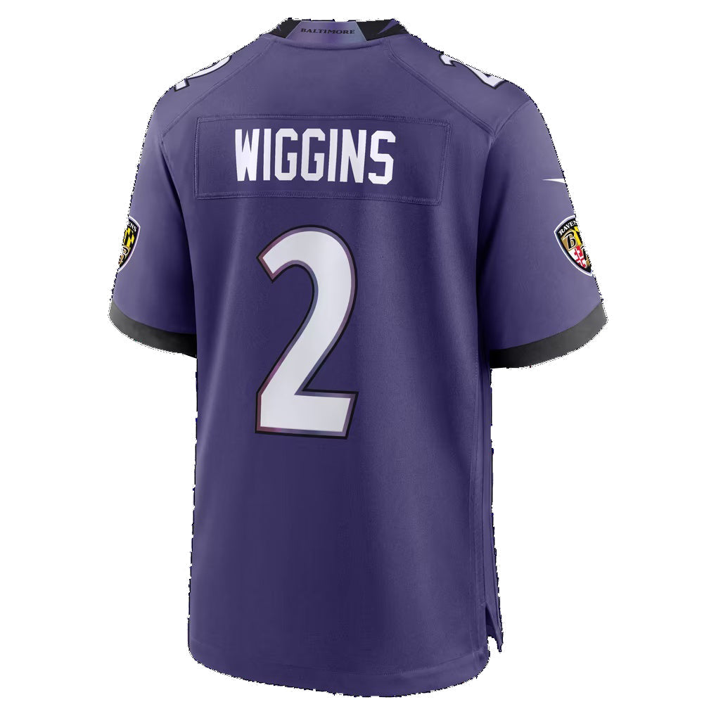 B.Ravens #2 Nate Wiggins Purple Team Game Football Jersey