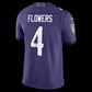 B.Ravens #4 Zay Flowers Purple Vapor F.U.S.E. Sewn Down Limited Stitched Football American Jersey