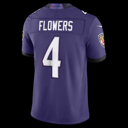 B.Ravens #4 Zay Flowers Purple Vapor F.U.S.E. Sewn Down Limited Stitched Football American Jersey