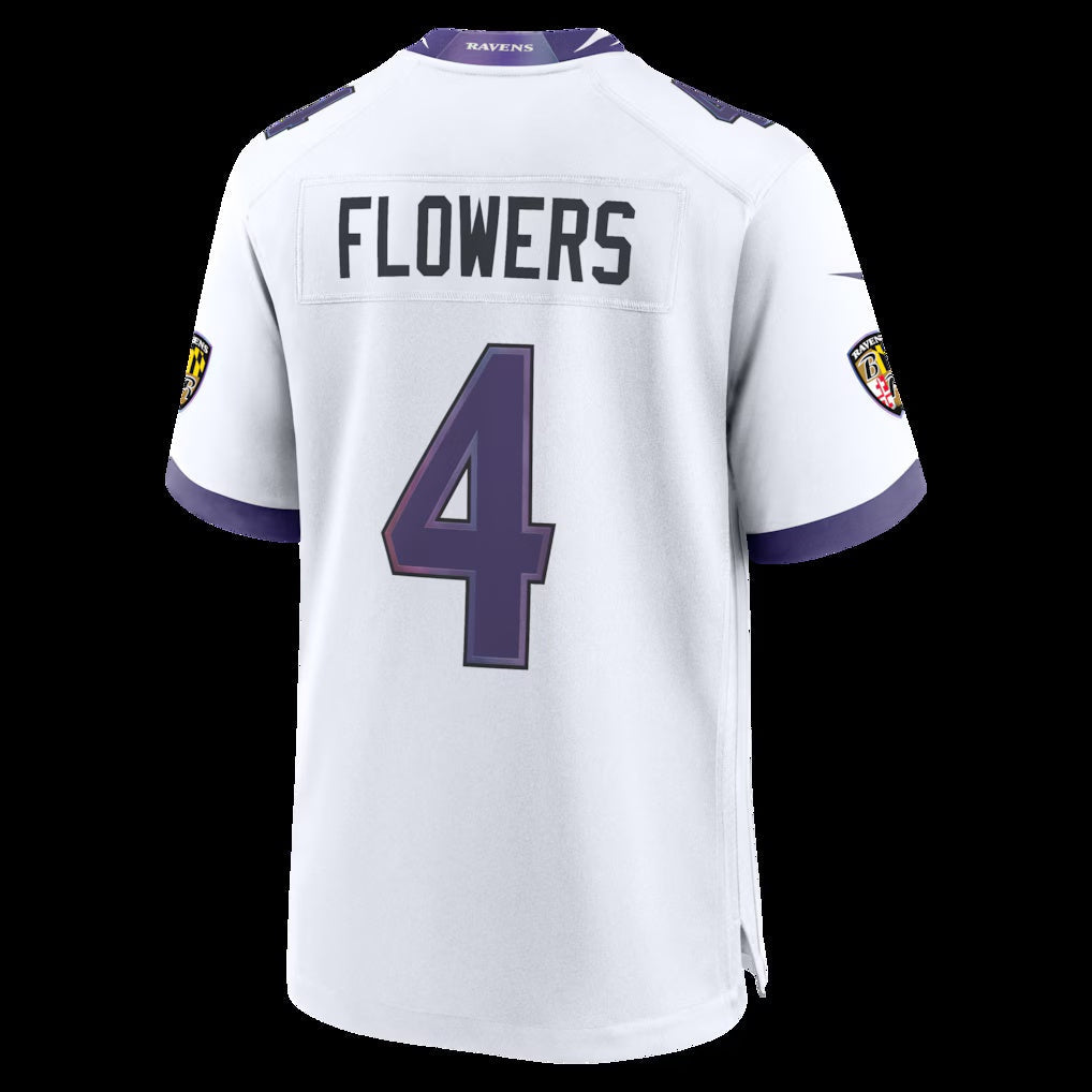B.Ravens #4 Zay Flowers White Game Stitched Football American Jersey