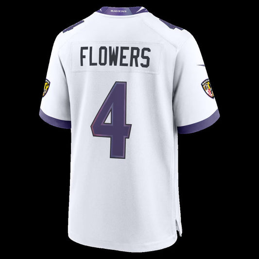 B.Ravens #4 Zay Flowers White Game Stitched Football American Jersey