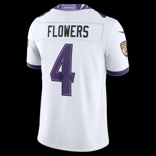 B.Ravens #4 Zay Flowers White Vapor F.U.S.E. Sewn Down Limited Stitched Football American Jersey