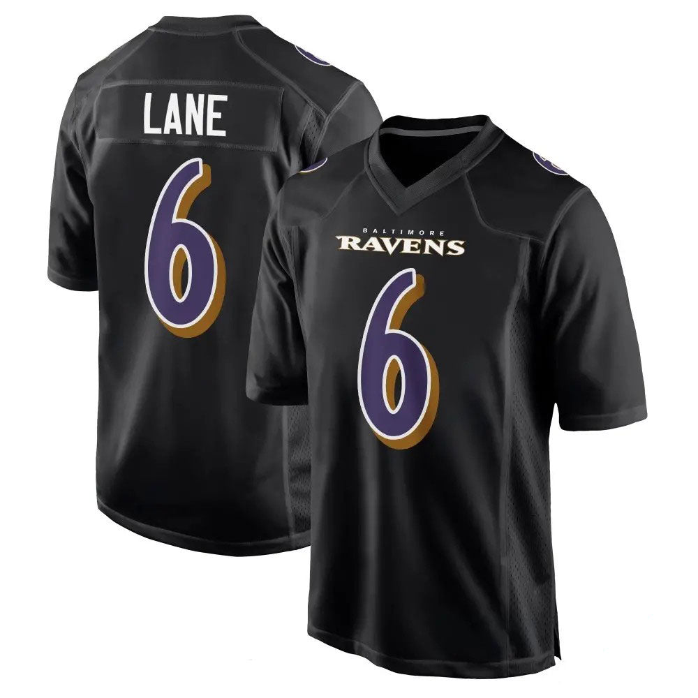 B.Ravens ＃6 Ja'Kobi Lane Black Game Carbon Stitched American Football Jerseys