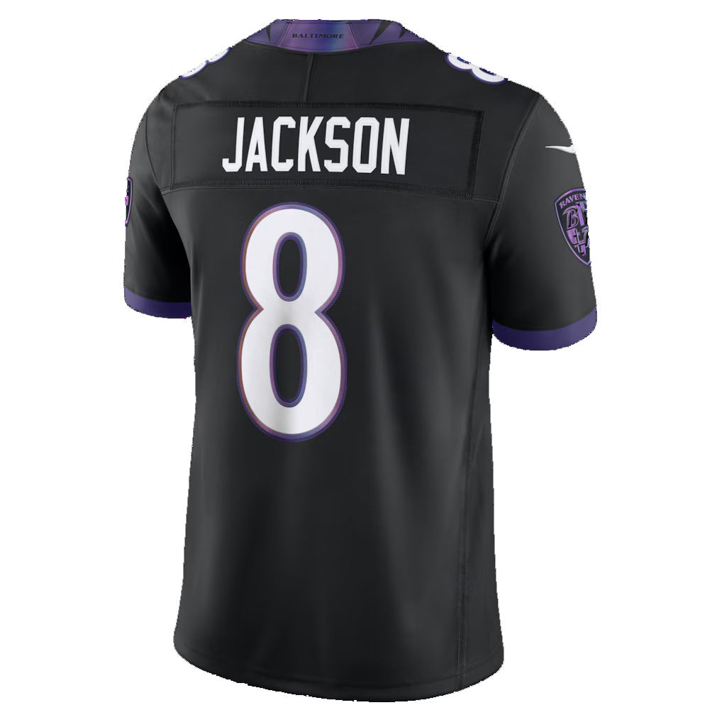 B.Ravens #8 Lamar Jackson Black Alternate Alternate Vapor F.U.S.E. Stitched Limited Football Jersey