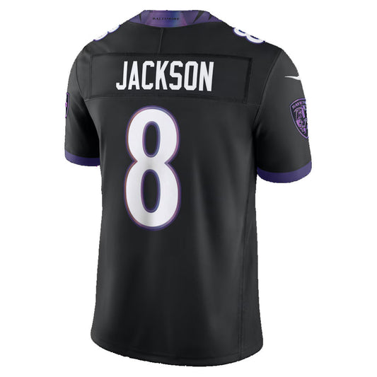 B.Ravens #8 Lamar Jackson Black Alternate Alternate Vapor F.U.S.E. Stitched Limited Football Jersey