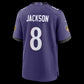 B.Ravens #8 Lamar Jackson Purple Team Game Stitched Football American Jersey