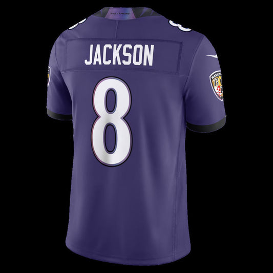 B.Ravens #8 Lamar Jackson Purple Vapor F.U.S.E. Sewn Down Limited Stitched Football American Jersey