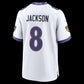 B.Ravens #8 Lamar Jackson White Game Stitched Football American Jersey
