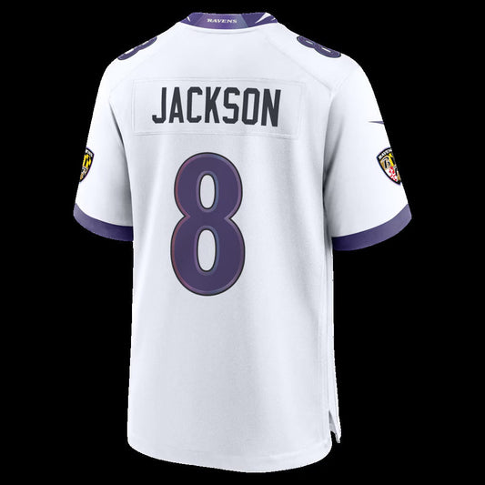 B.Ravens #8 Lamar Jackson White Game Stitched Football American Jersey