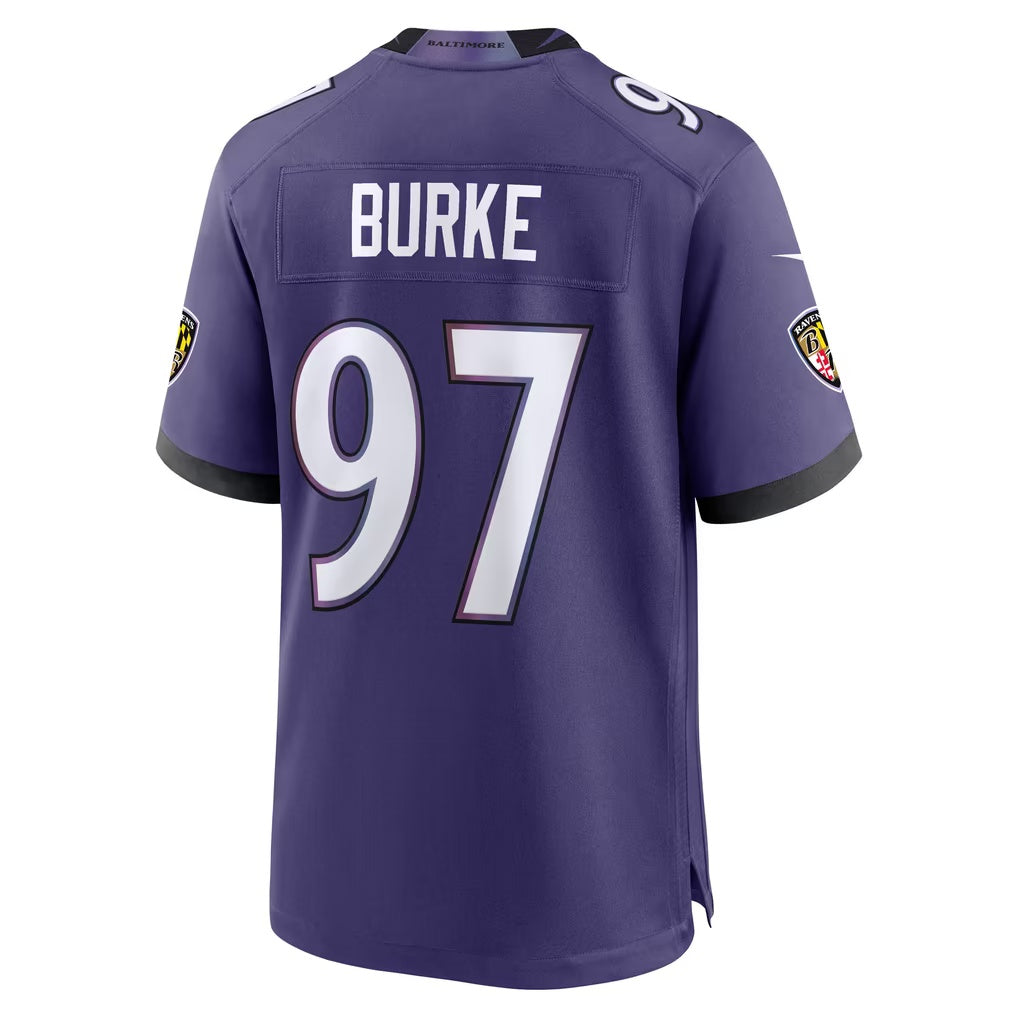 B.Ravens #97 Ethan Burke Purple Team Game Football Jersey