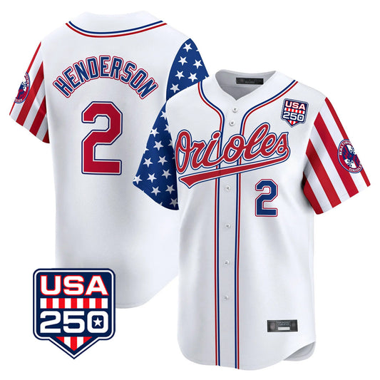 Baltimore Orioles #2 Gunnar Henderson Player White USA 250 Independence Day Vapor Premier Home Game Stitched Baseball Jersey