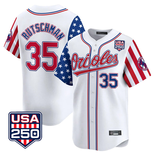 Baltimore Orioles #35 Adley Rutschman Player White USA 250 Independence Day Vapor Premier Home Game Stitched Baseball Jersey