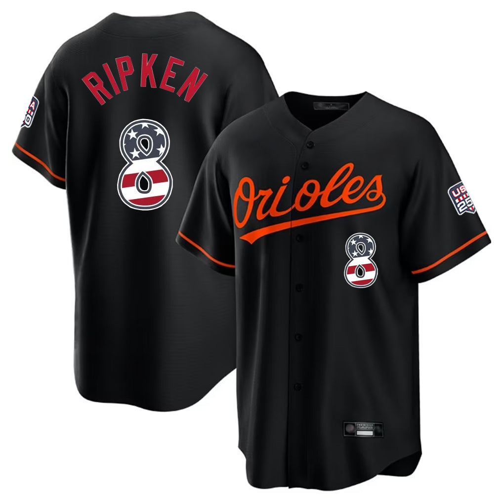 Baltimore Orioles #8 Cal Ripken Player Black USA 250 Fourth of July Home Game Stitched Baseball Jersey