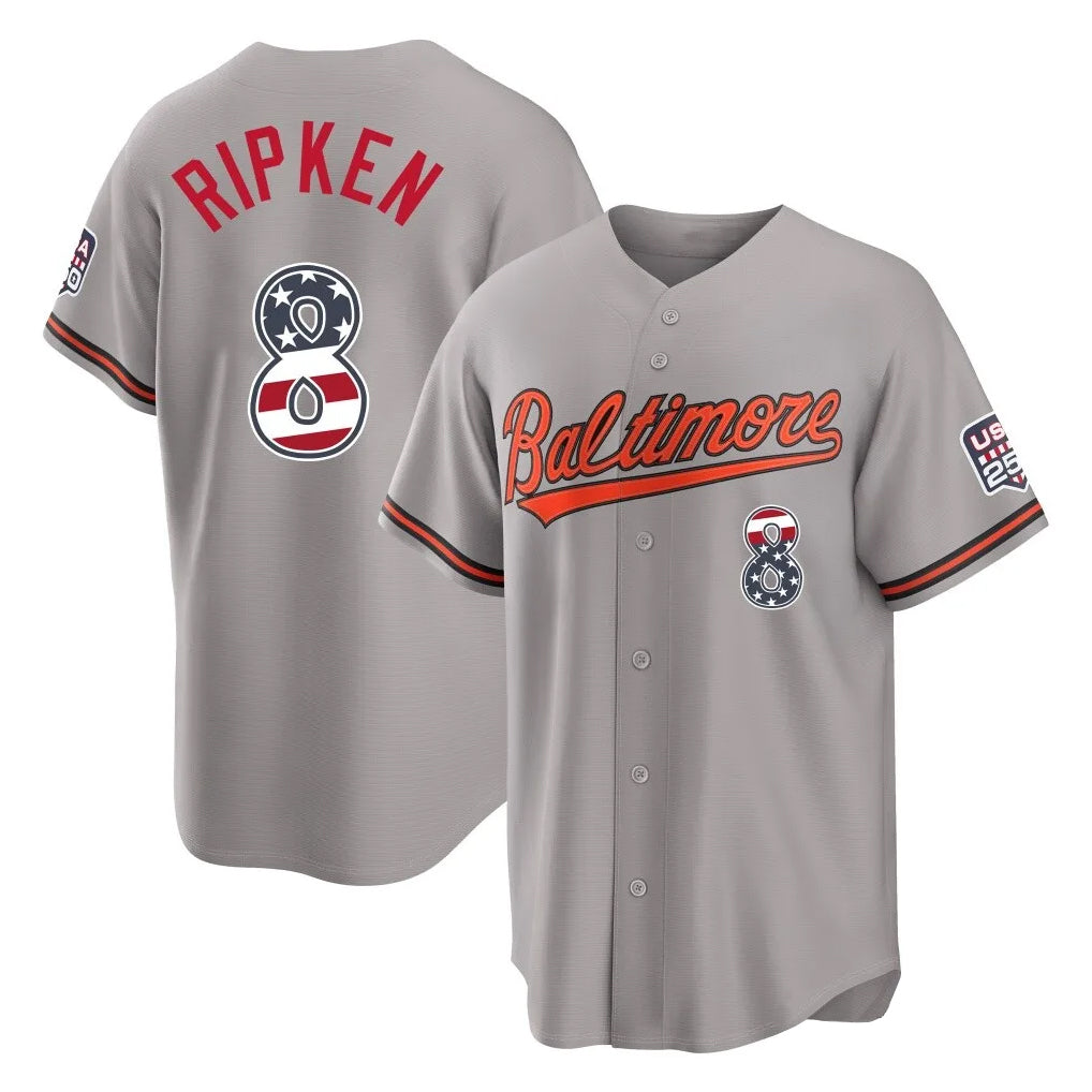 Baltimore Orioles #8 Cal Ripken Player Gray USA 250 Fourth of July Home Game Stitched Baseball Jersey