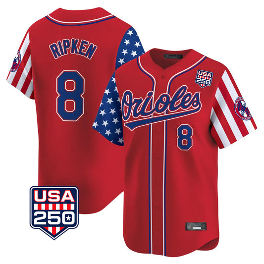 Baltimore Orioles #8 Cal Ripken Player Red USA 250 Independence Day Vapor Premier Limited Home Game Stitched Baseball Jersey