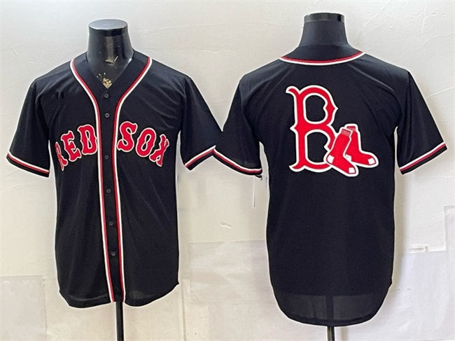 Boston Red Sox Team Big Logo 2026 Fashion Replica Black Out Stitched Jersey