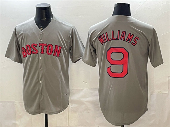 Boston Red Sox #9 Ted Williams Grey Cool Base Stitched Baseball Jersey