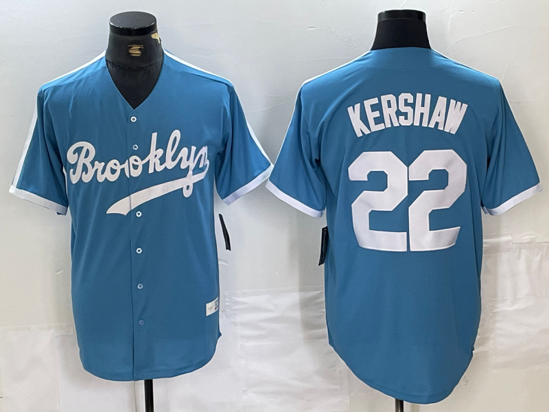 Brooklyn Dodgers #22 Clayton Kershaw Light Blue Cooperstown Collection Cool Baseball Jerseys