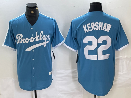 Brooklyn Dodgers #22 Clayton Kershaw Light Blue Cooperstown Collection Cool Baseball Jerseys